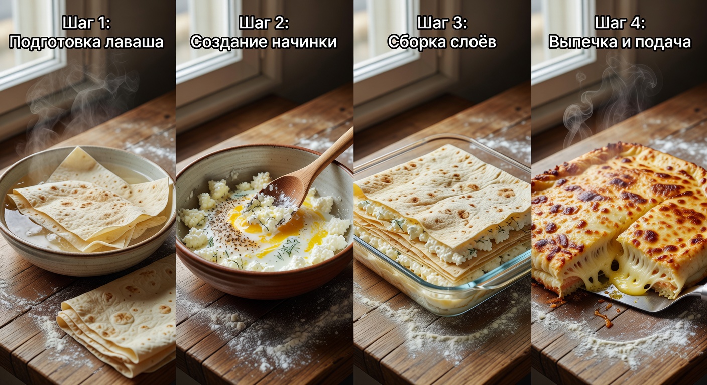Процесс приготовления Ачма из лаваша с брынзой