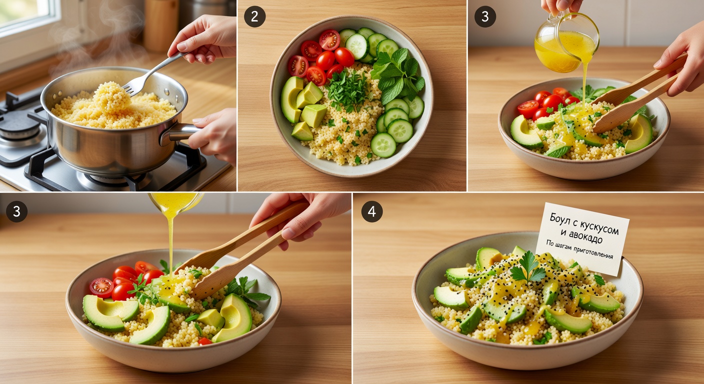 Процесс приготовления Боул с кускусом и авокадо