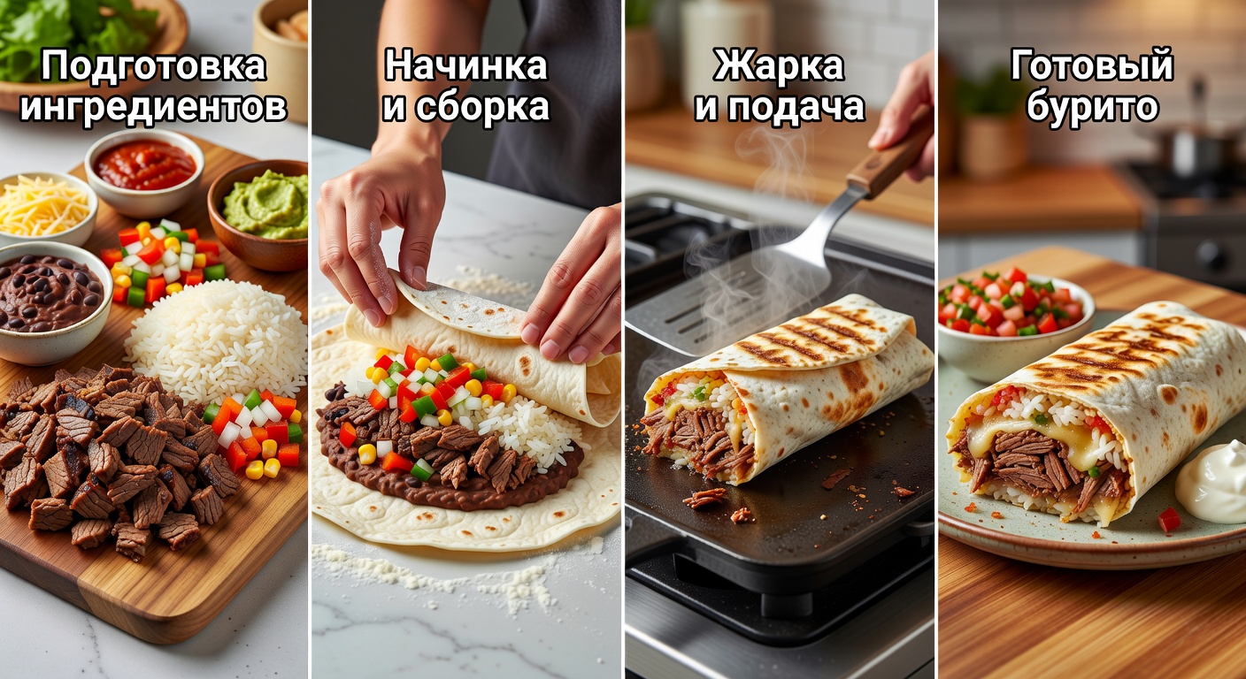 Процесс приготовления Бурито с мясом