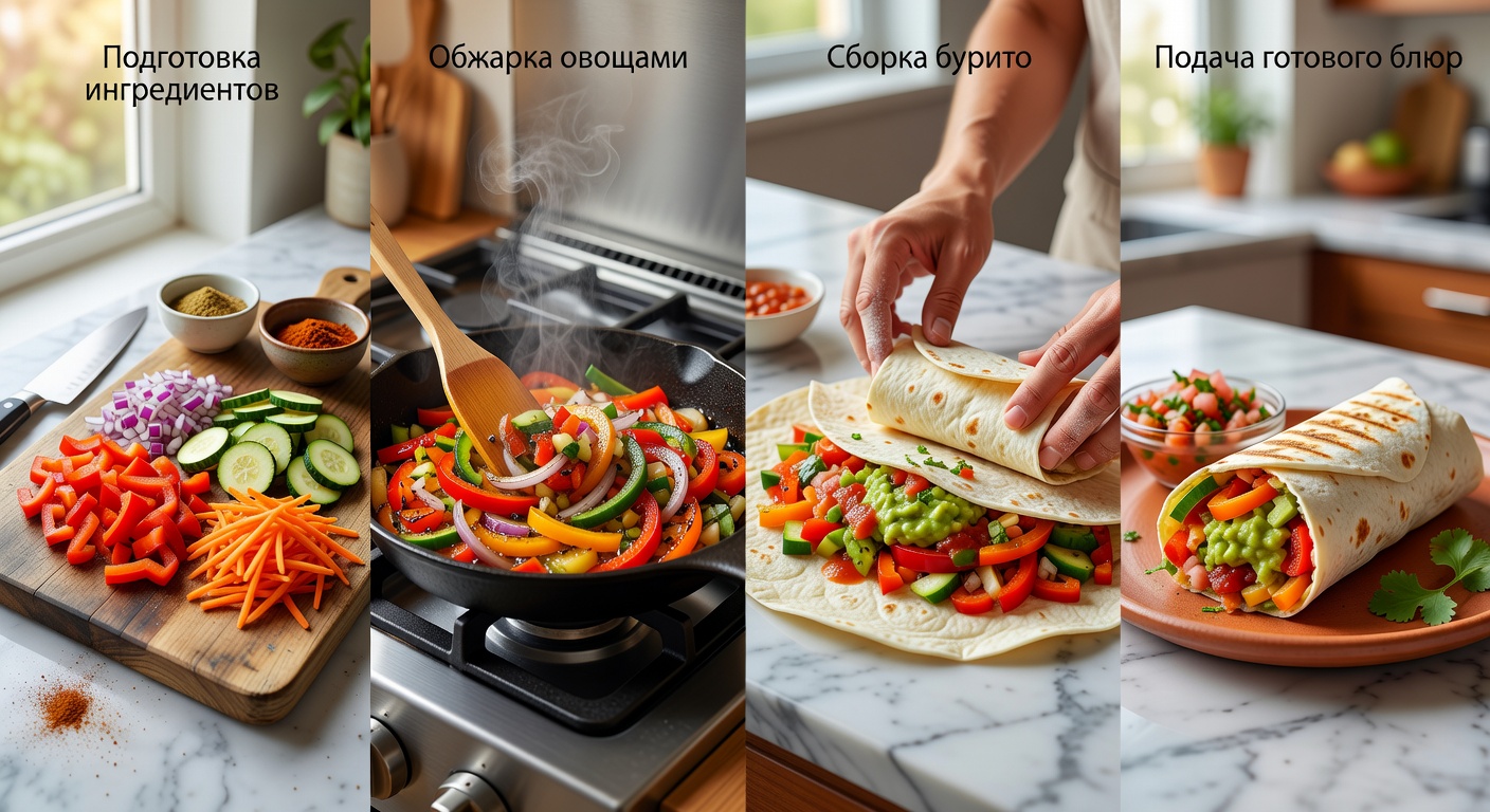Процесс приготовления Бурито с овощами