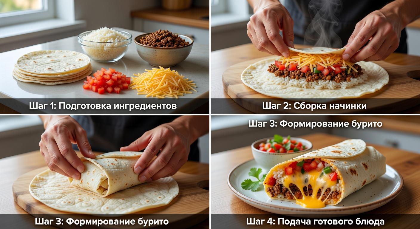 Процесс приготовления Бурито с сыром из 5 ингредиентов