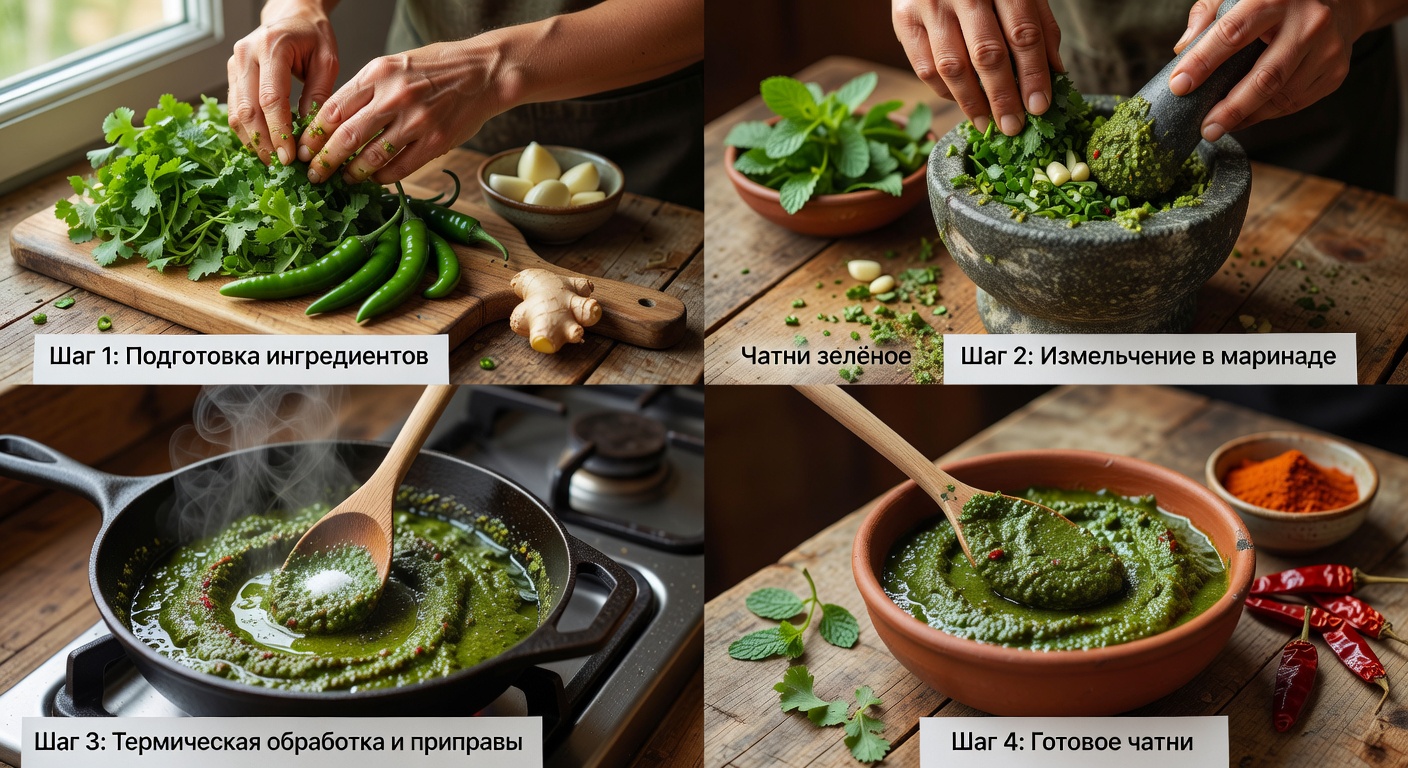 Процесс приготовления Чатни зелёное острое