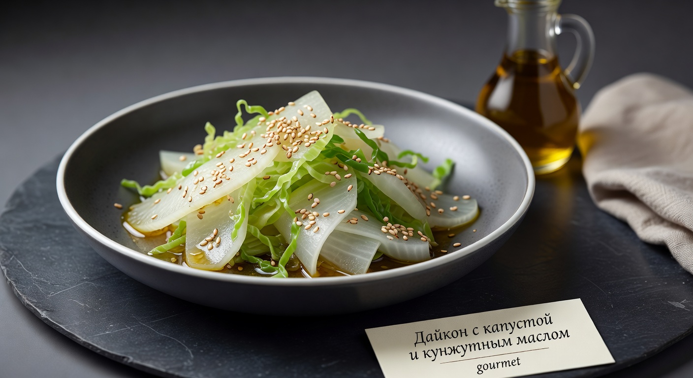 Дайкон с капустой и кунжутным маслом