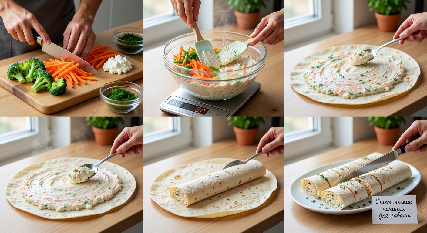 Процесс приготовления Диетические начинки для лаваша