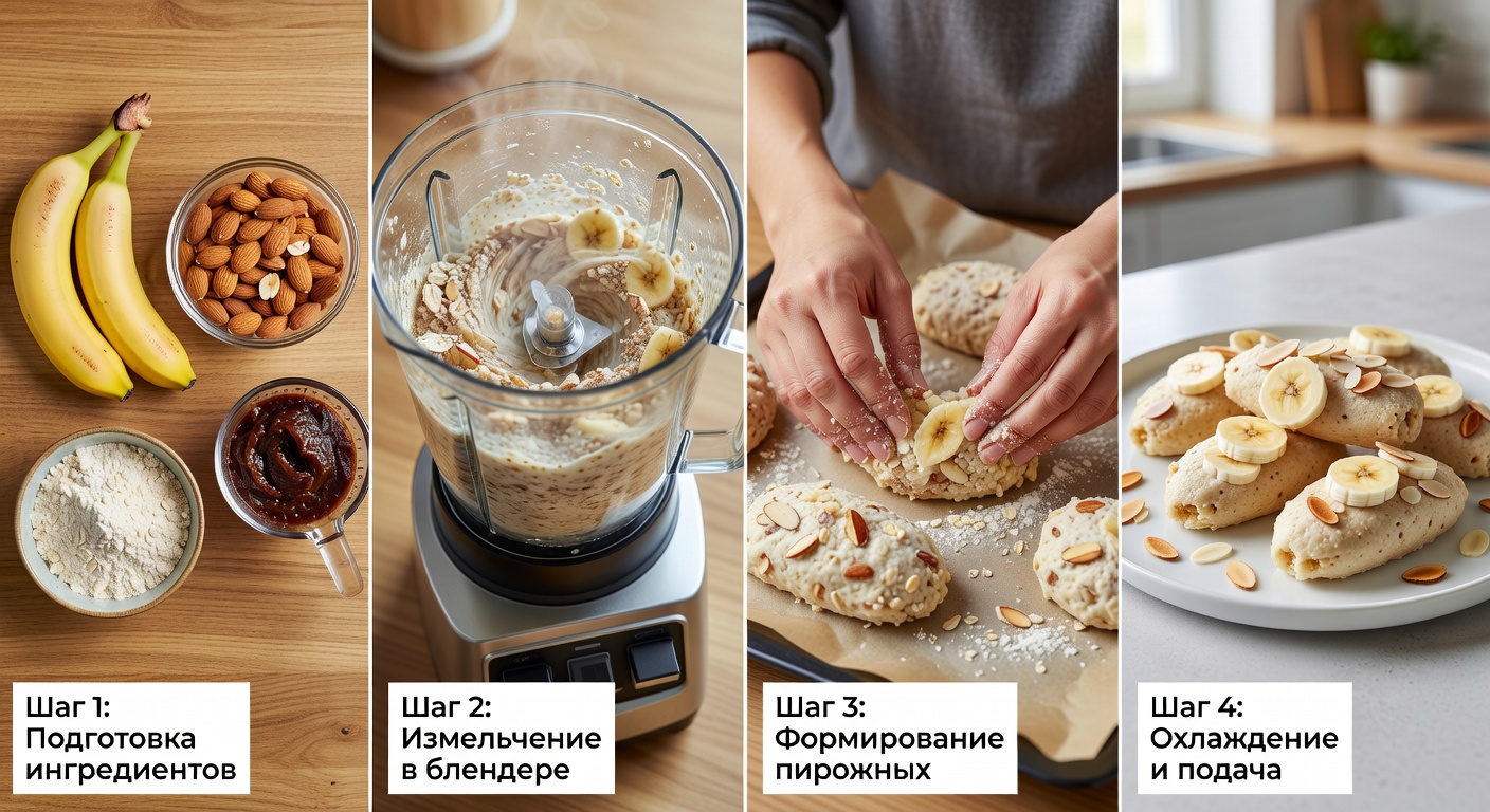 Процесс приготовления Диетическое ПП пирожное картошка с миндалем и бананами