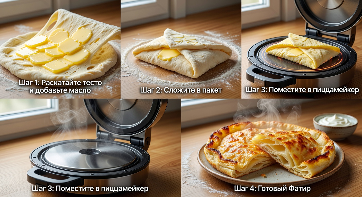 Процесс приготовления Фатир в пиццамейкере