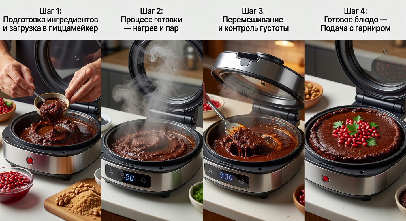 Процесс приготовления Фесенджан в пиццамейкере