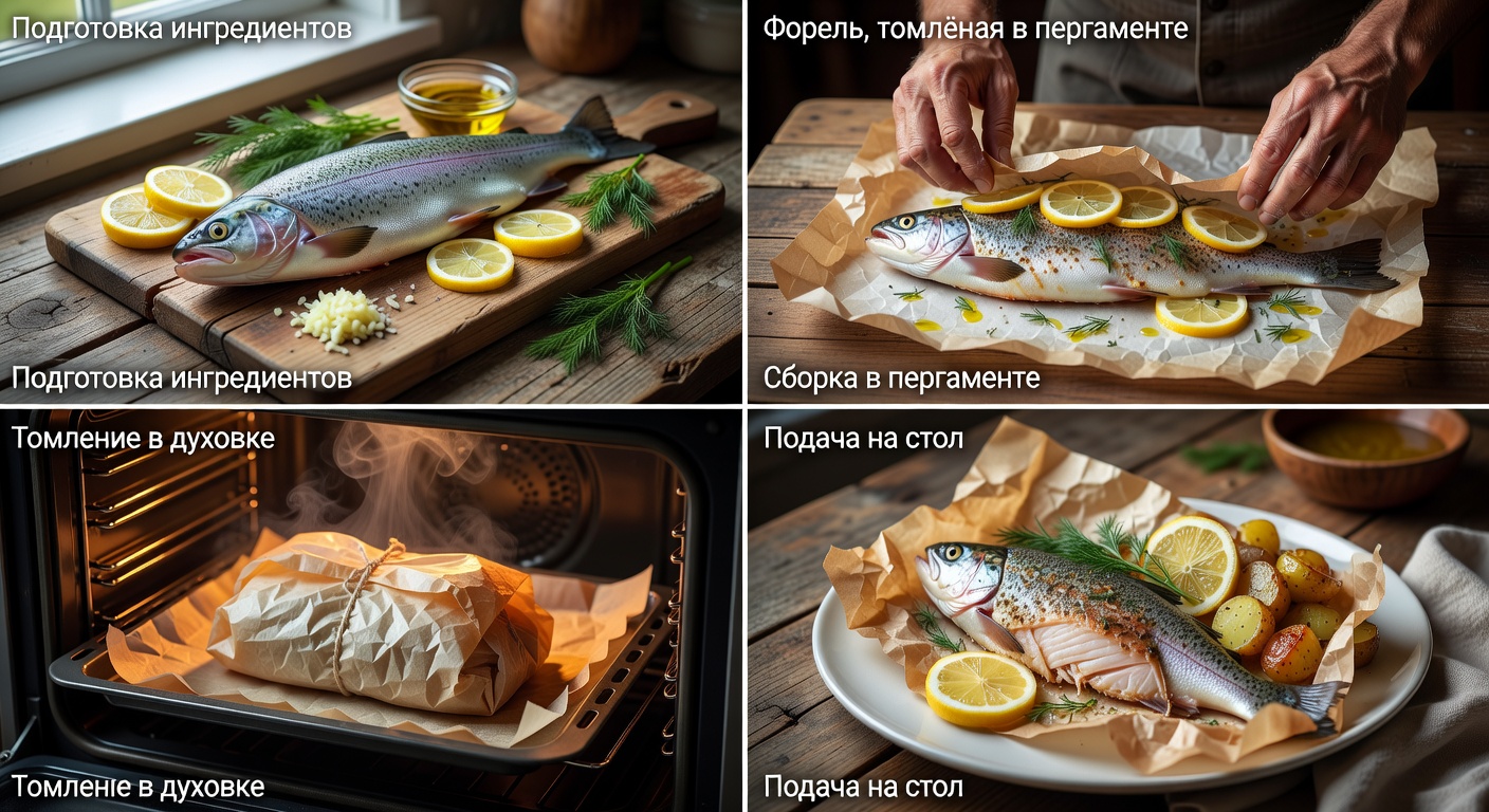 Процесс приготовления Форель, томлёная в пергаменте