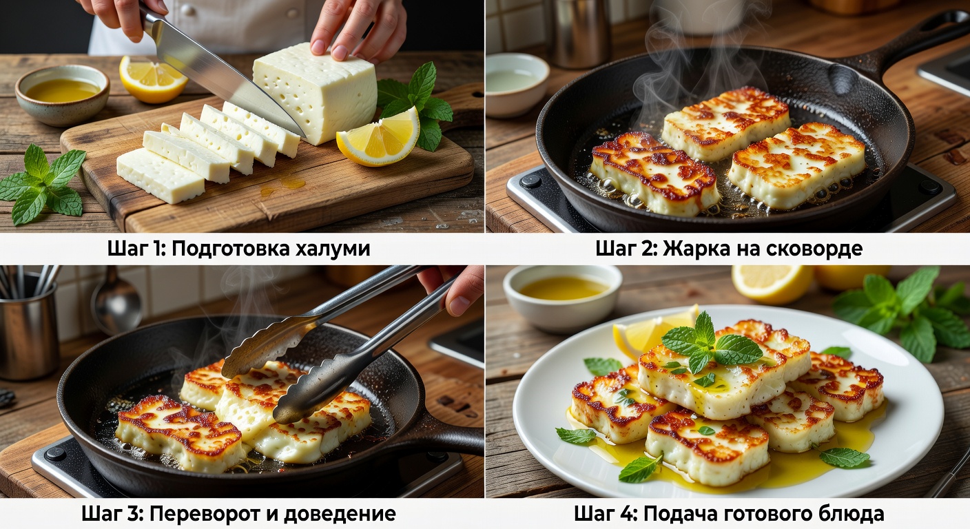 Процесс приготовления Халуми жареный
