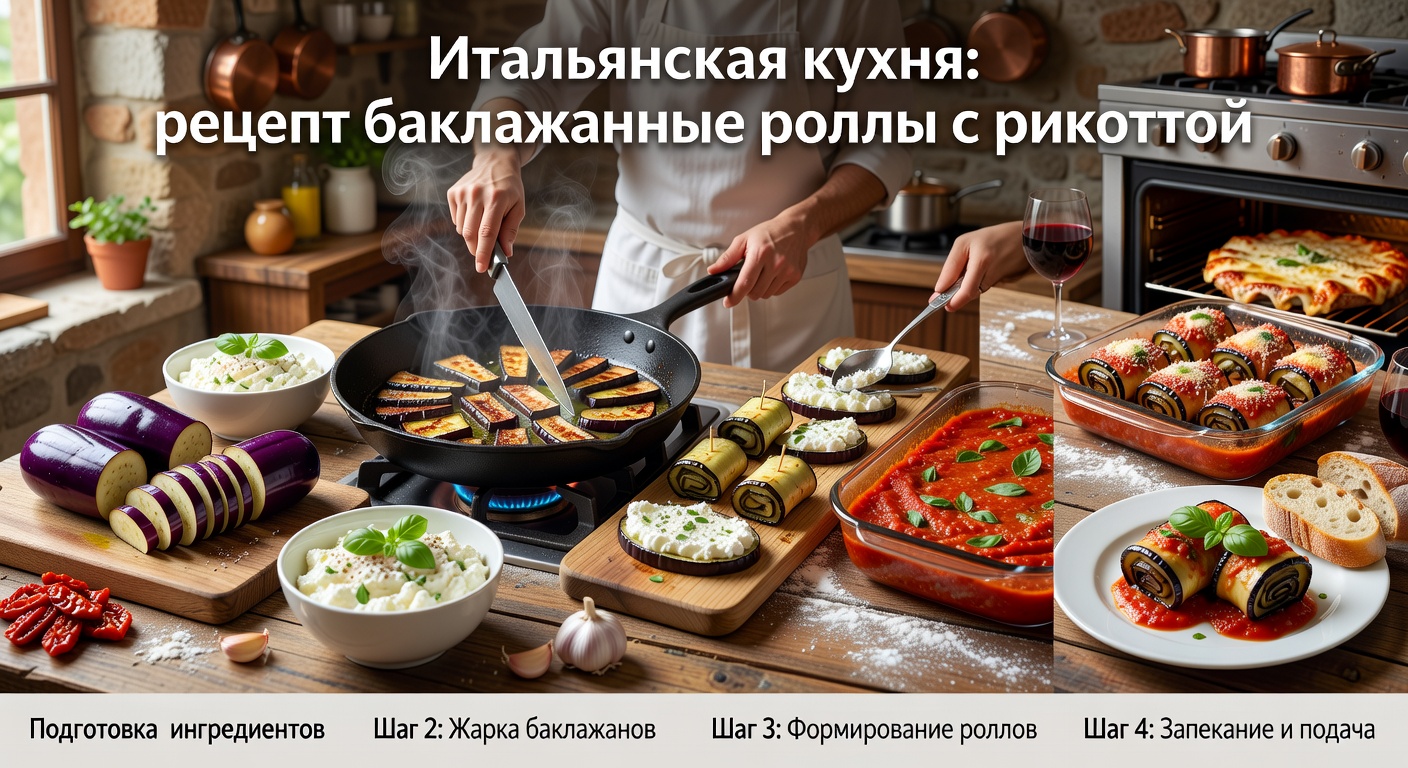 Процесс приготовления Итальянская кухня: рецепт баклажанные роллы с рикоттой