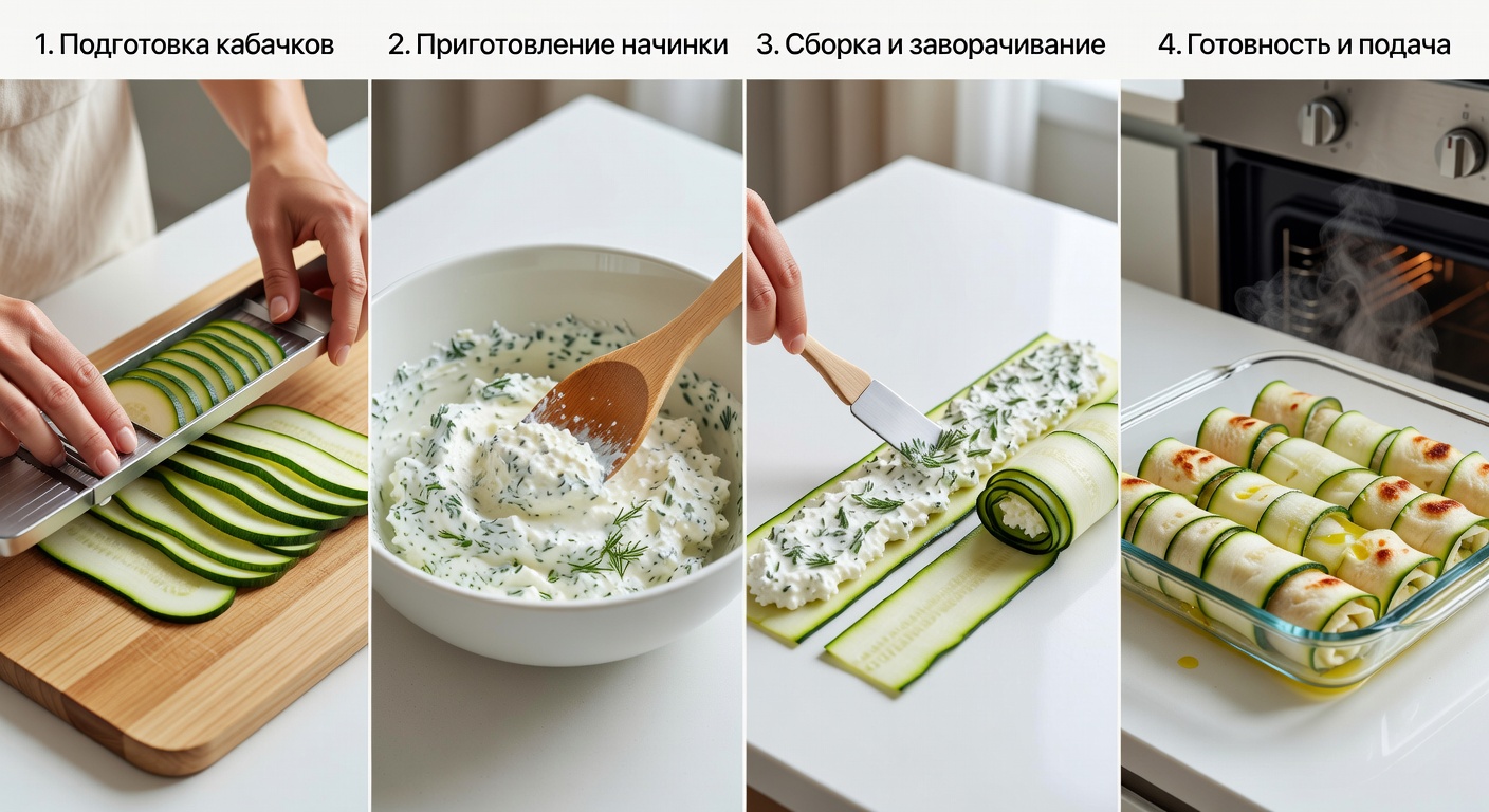 Процесс приготовления Кабачковые рулетики с творогом