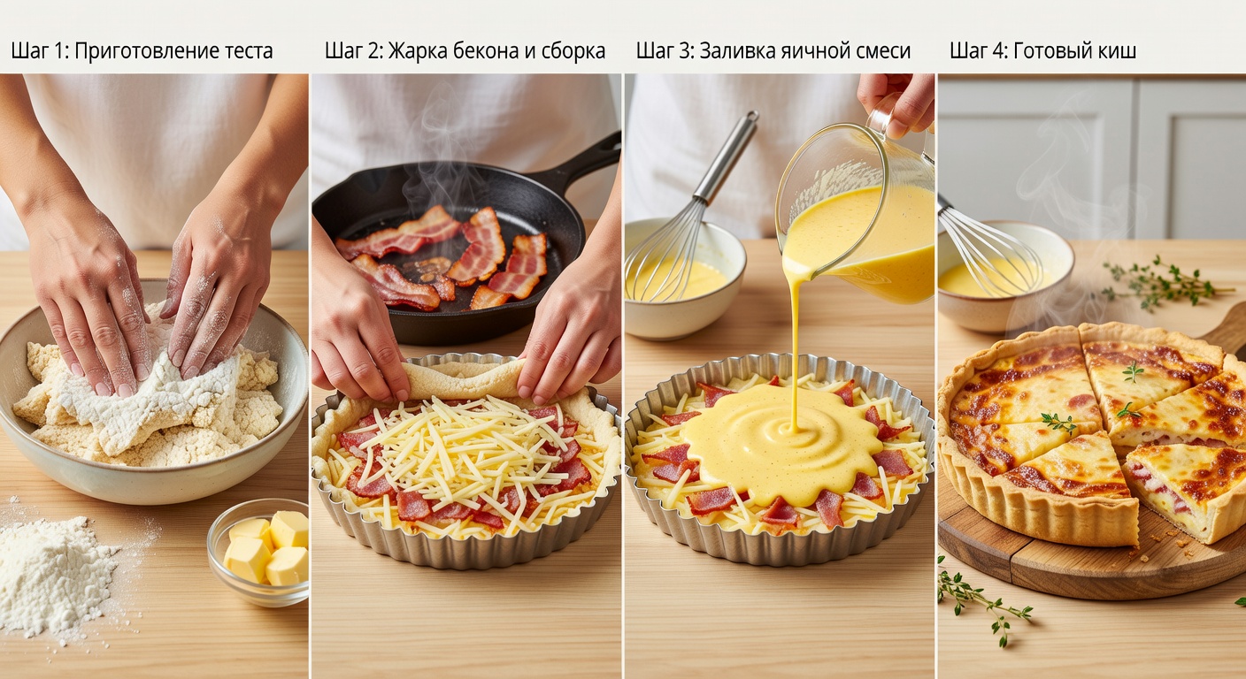 Процесс приготовления Киш с беконом и сыром на рисовой муке