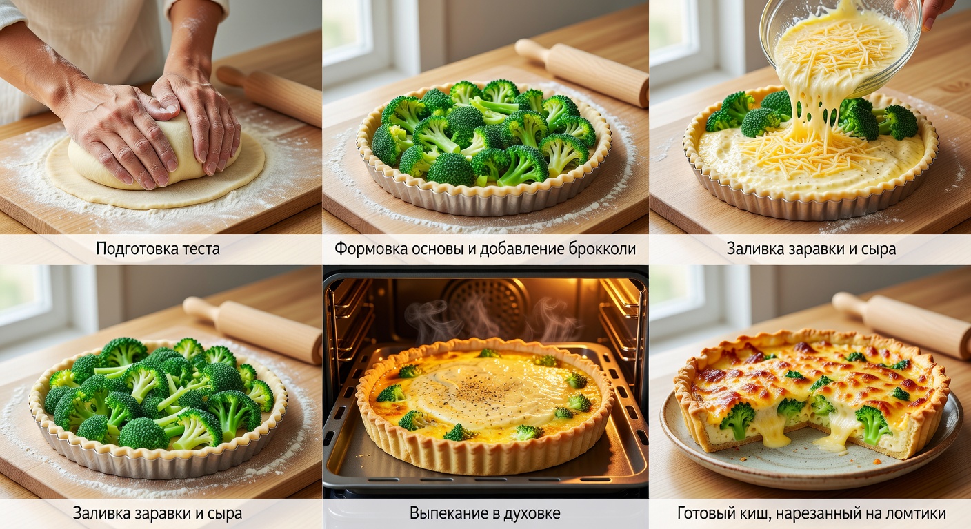 Процесс приготовления Киш с брокколи и сыром