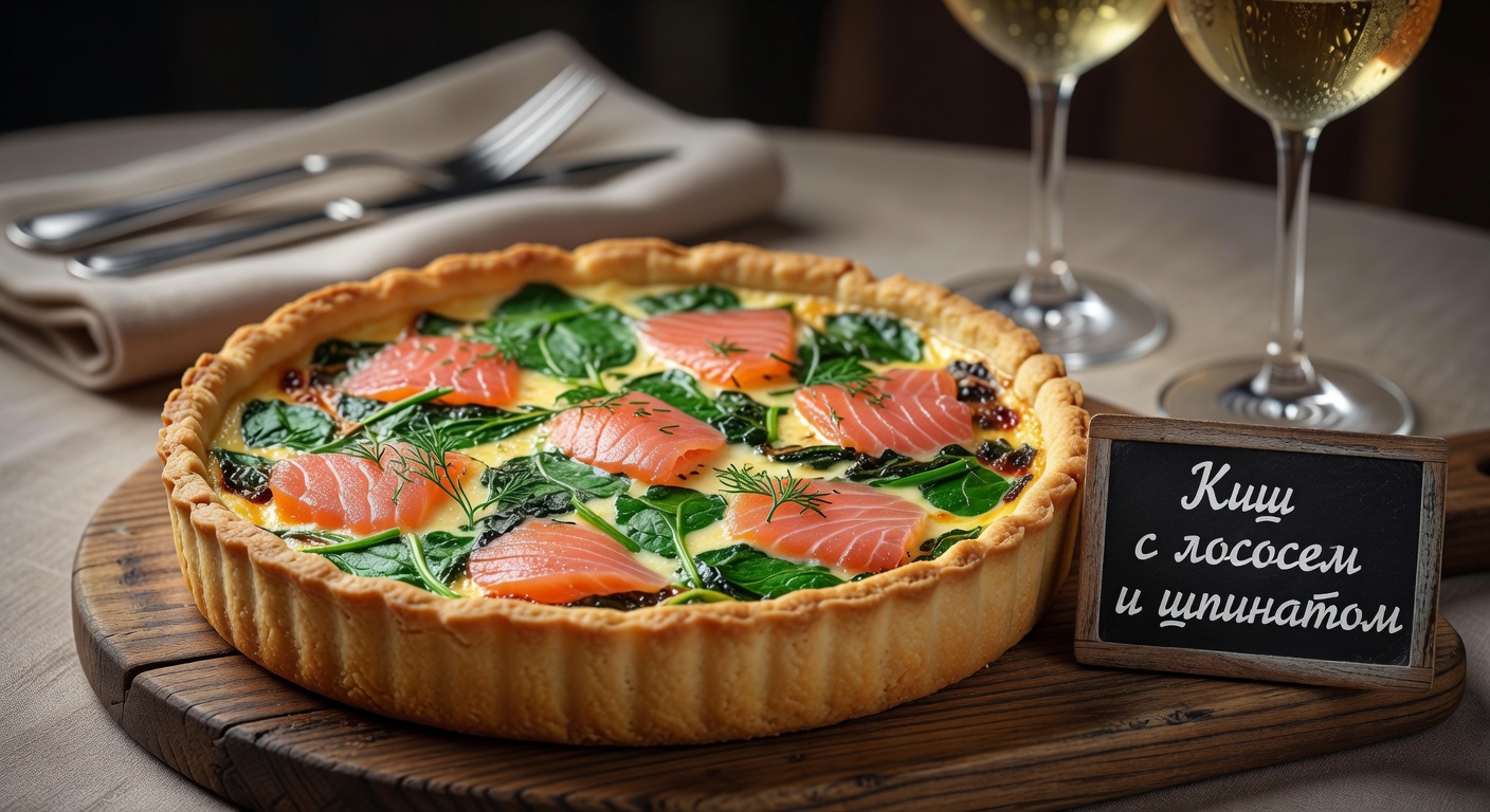 Киш с лососем и шпинатом