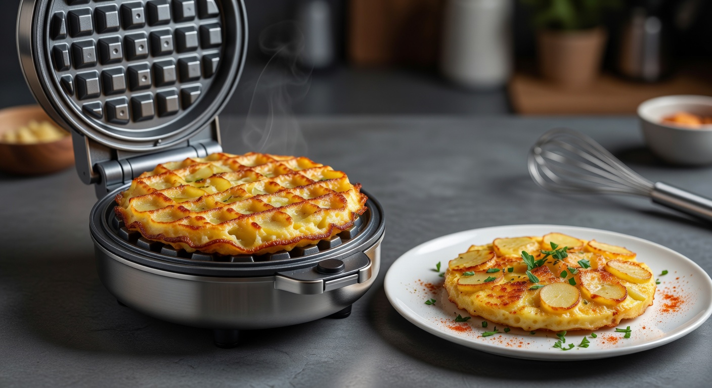 Куку с картофелем в электровафельнице с насадкой для омлета