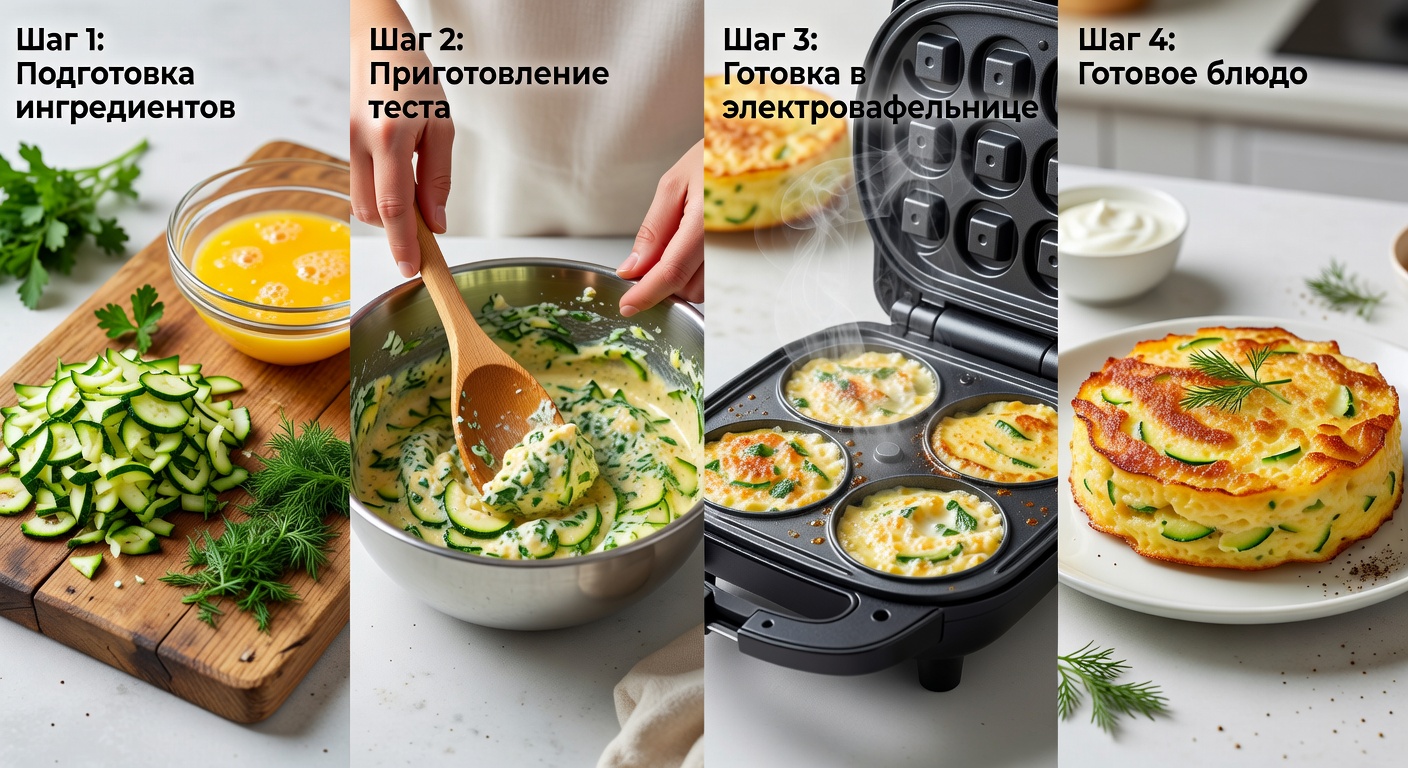 Процесс приготовления Куку с цукини в электровафельнице с насадкой для омлета