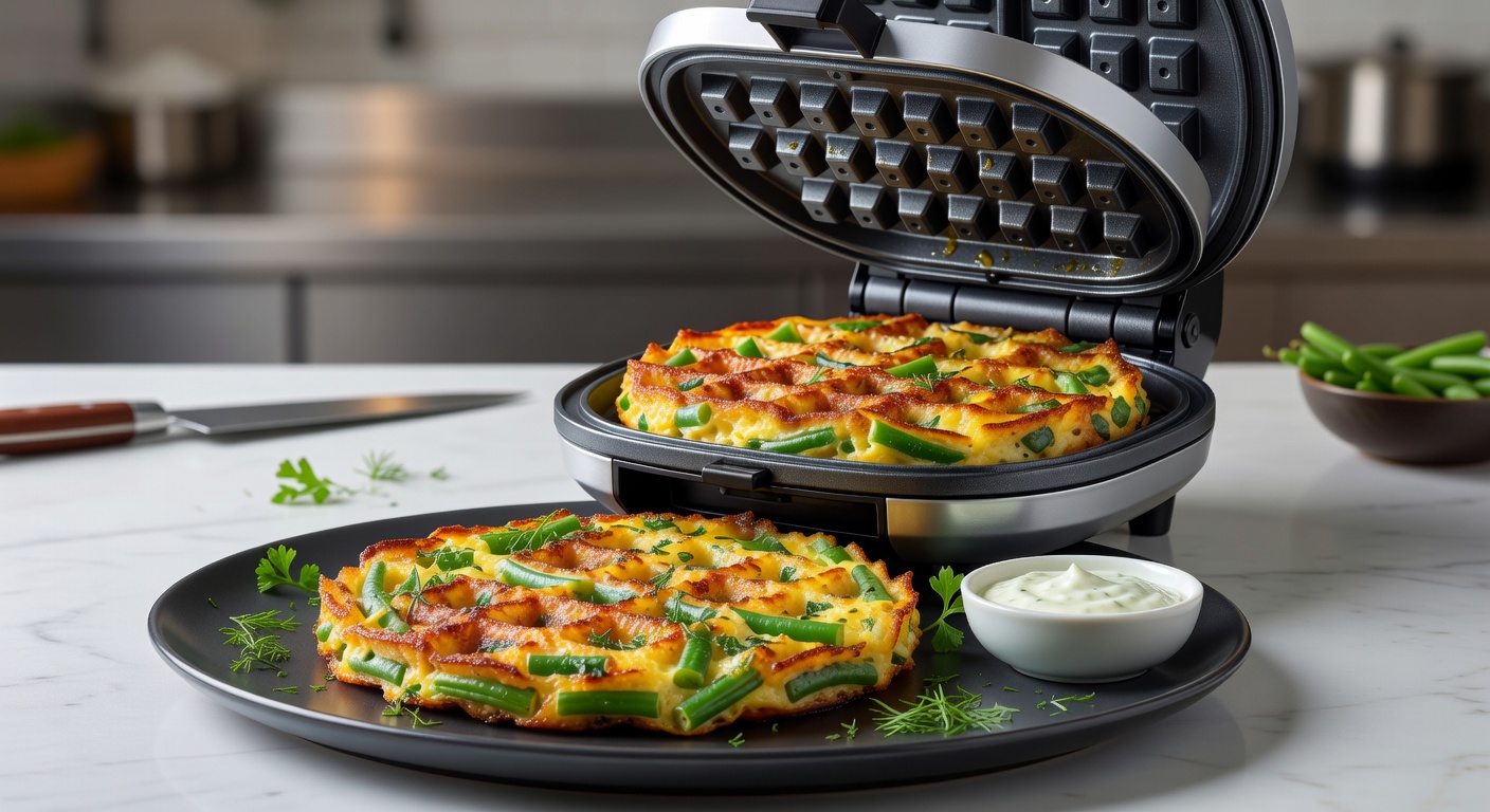 Куку с зелёной фасолью в электровафельнице с насадкой для омлета