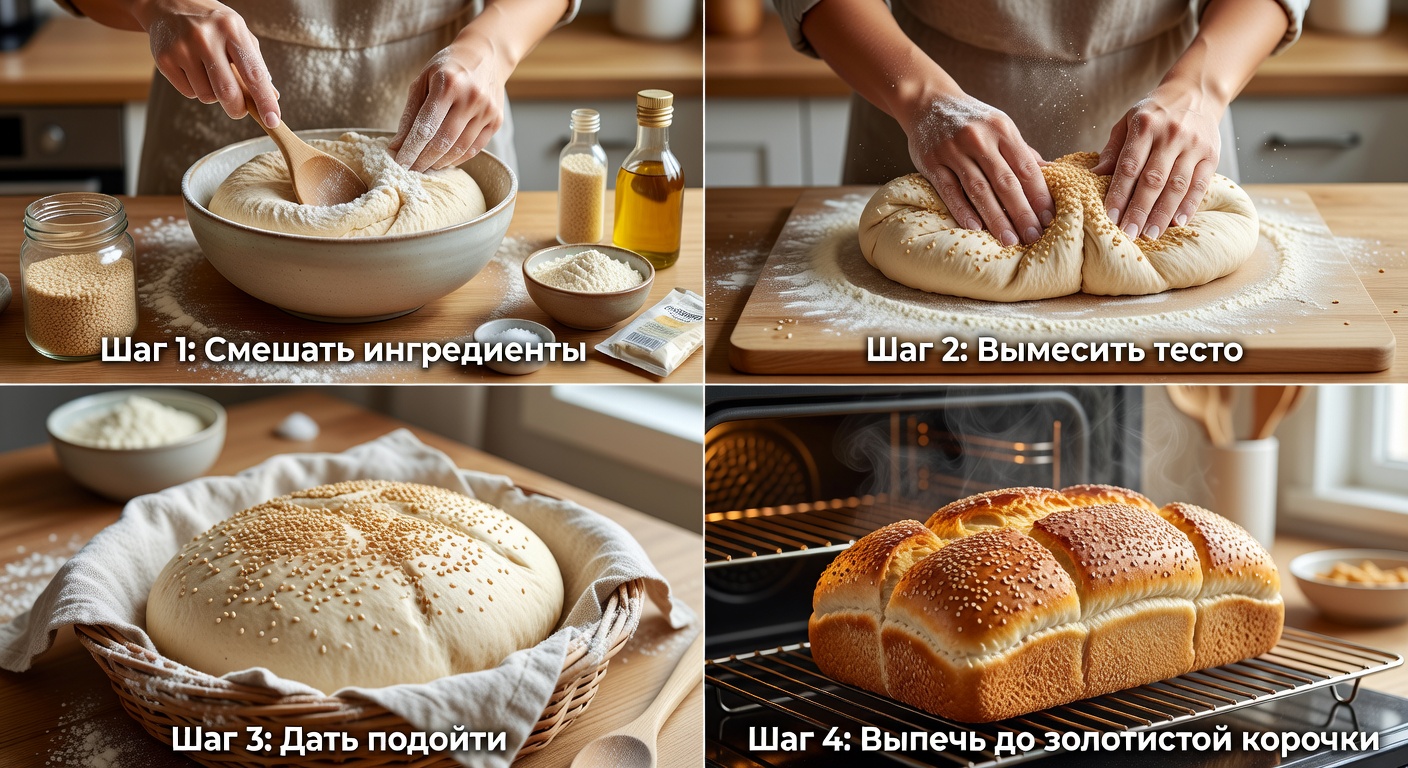 Процесс приготовления Кунжутный хлеб из 5 ингредиентов