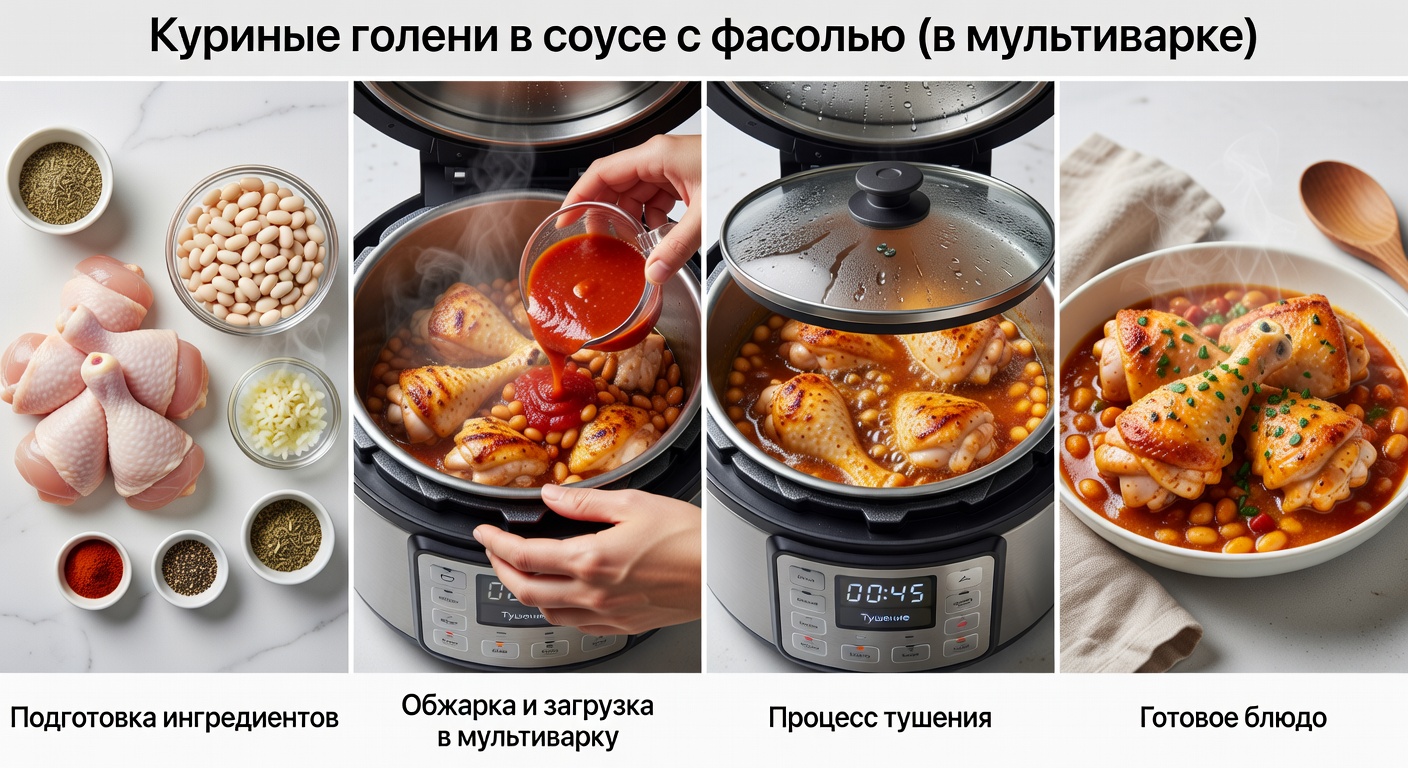 Процесс приготовления Куриные голени в соусе с фасолью (в мультиварке)