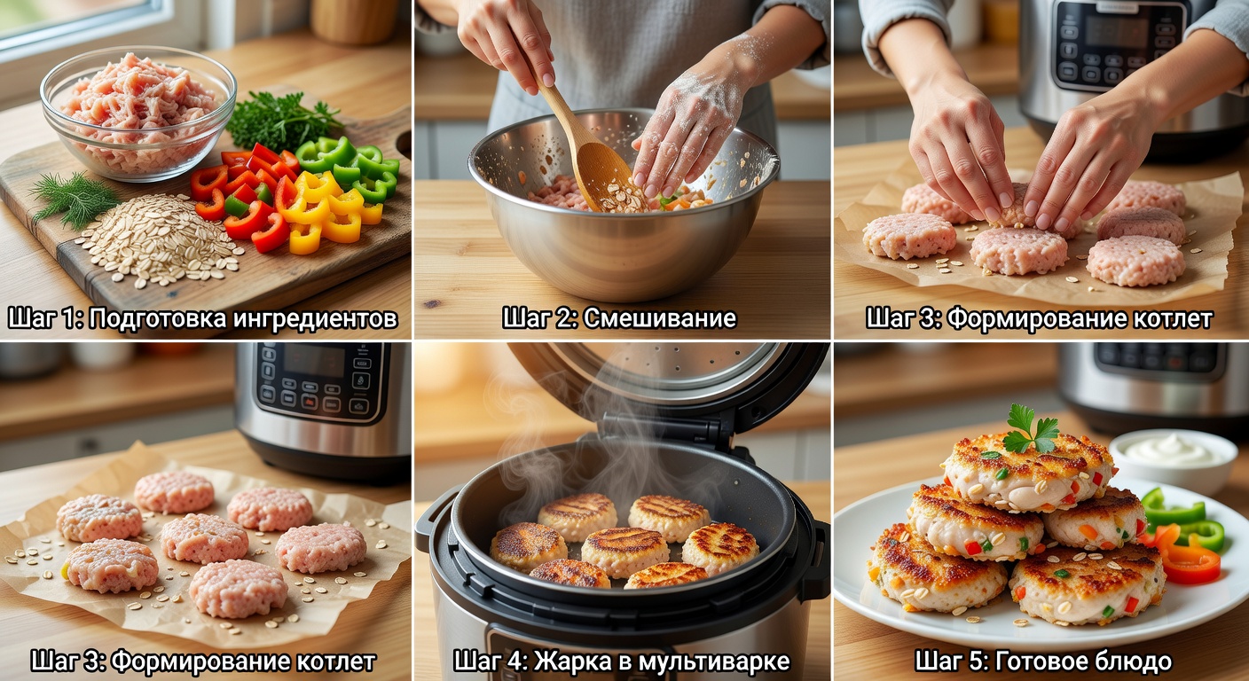 Процесс приготовления Куриные котлеты с овсянкой и болгарским перцем в мультиварке