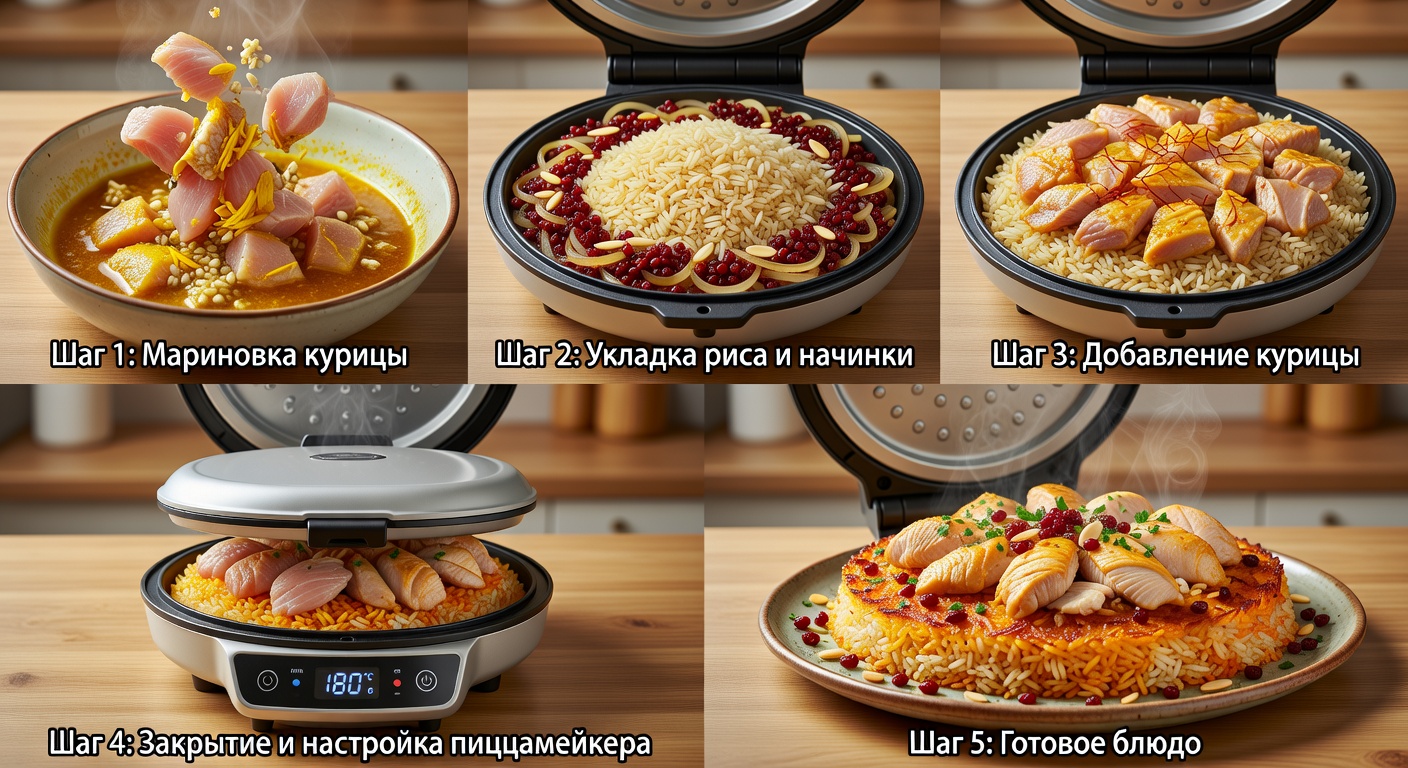 Процесс приготовления Курица с рисом по-персидски в пиццамейкере