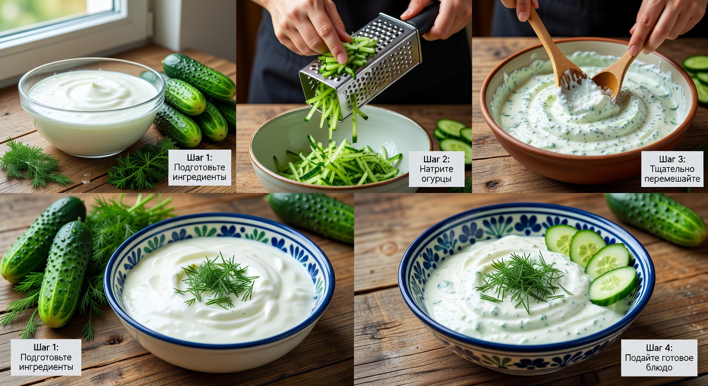 Процесс приготовления Лябан с огурцом