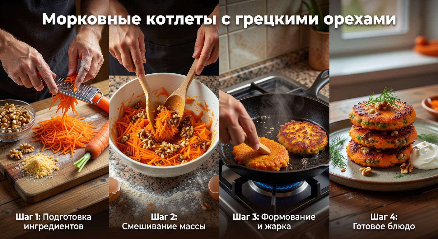 Процесс приготовления Морковные котлеты с грецкими орехами
