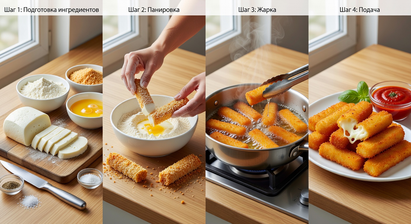 Процесс приготовления Моцарелла-стики
