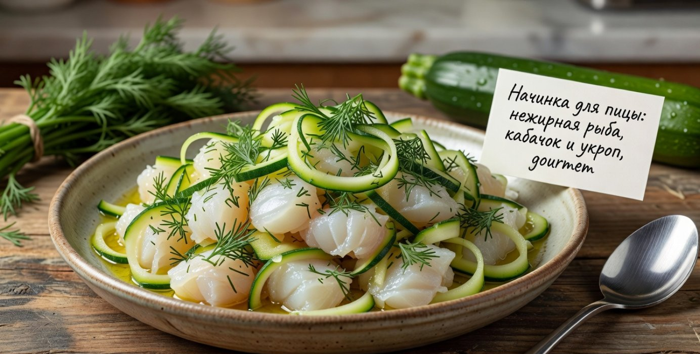 Начинка для пиццы - нежирная рыба, кабачок и укроп