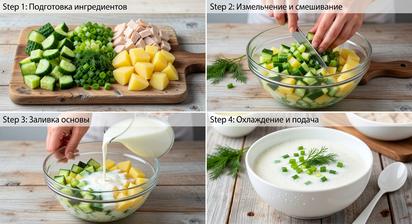 Процесс приготовления Окрошка ПП лёгкая овощная