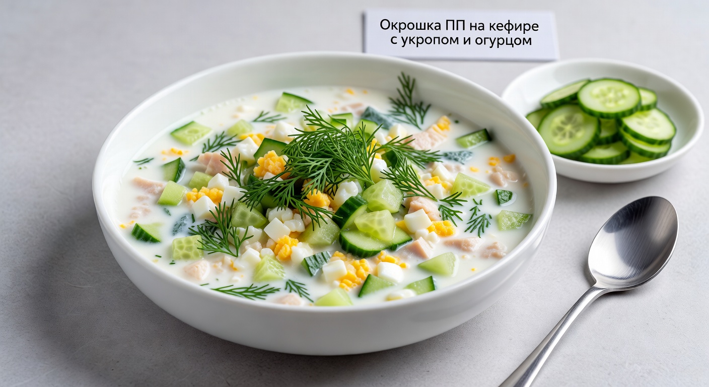 Окрошка ПП на кефире с укропом и огурцом