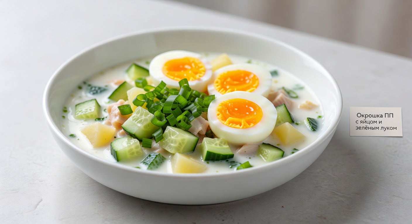 Окрошка ПП с яйцом и зелёным луком