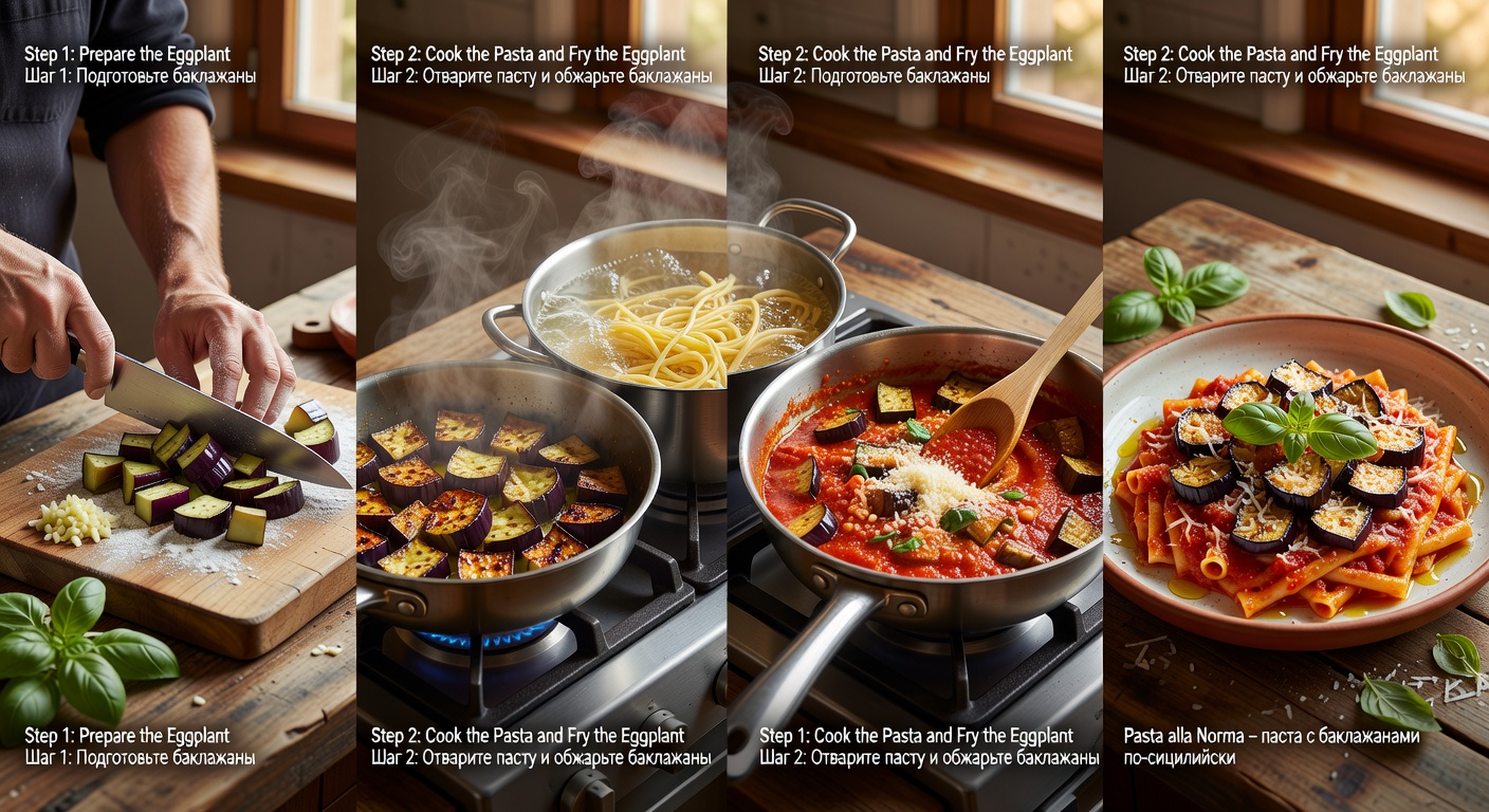 Процесс приготовления Pasta alla Norma – паста с баклажанами по-сицилийски