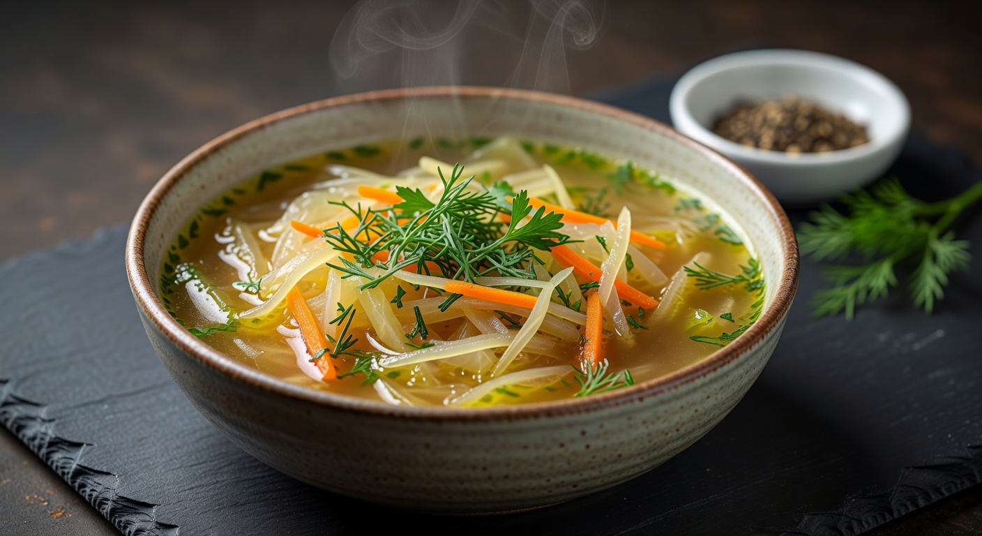 Постные щи из свежей капусты с зеленью