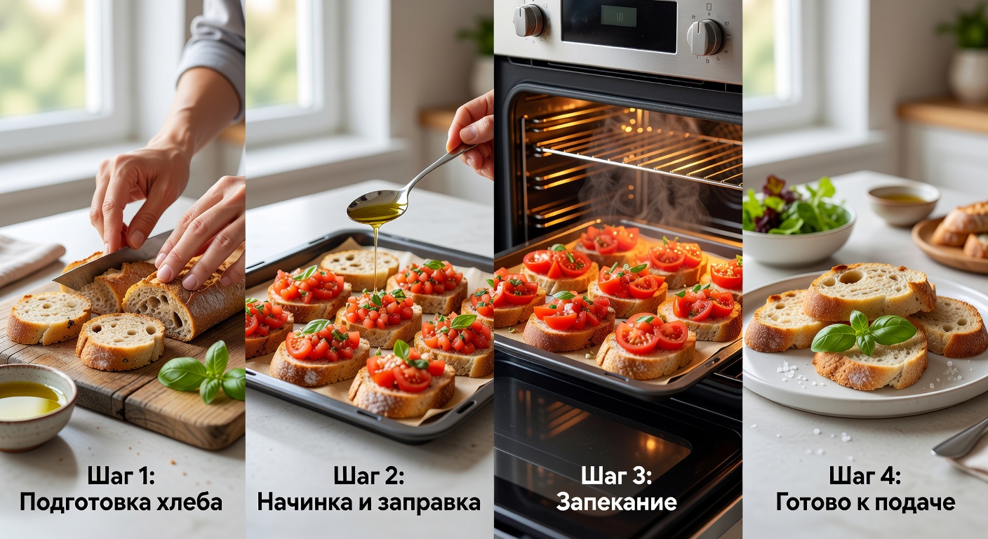 Процесс приготовления ПП брускетты с помидорами