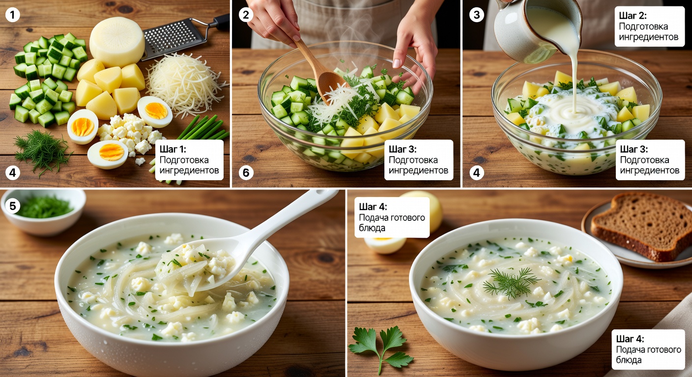 Процесс приготовления ПП-окрошка с дайконом на айране