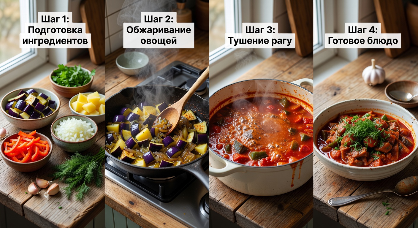 Процесс приготовления Рагу из баклажанов