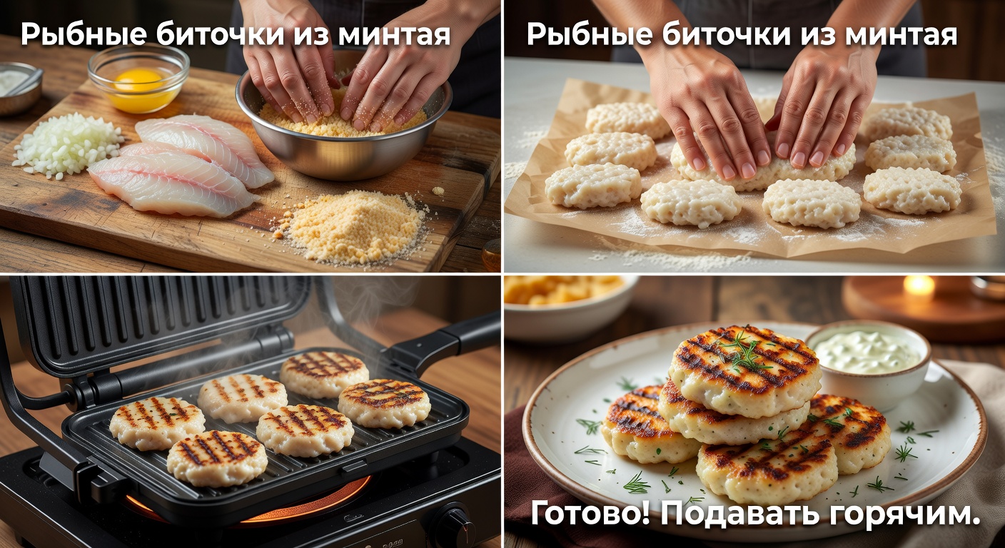 Процесс приготовления Рыбные биточки из минтая в грилльнице