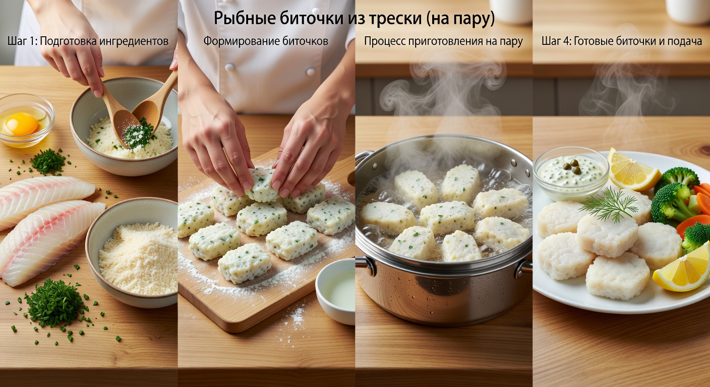 Процесс приготовления Рыбные биточки из трески (на пару)