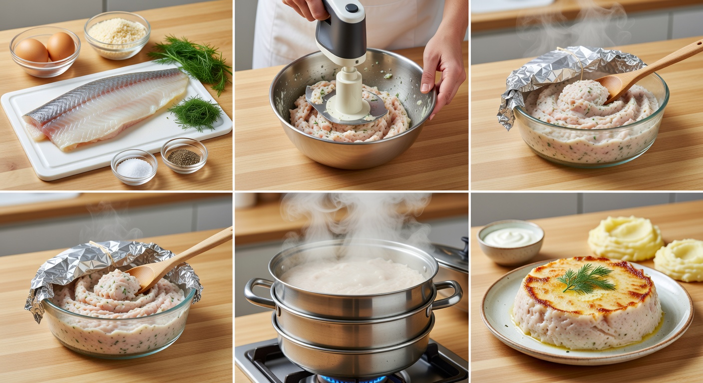 Процесс приготовления Рыбный пудинг на пару