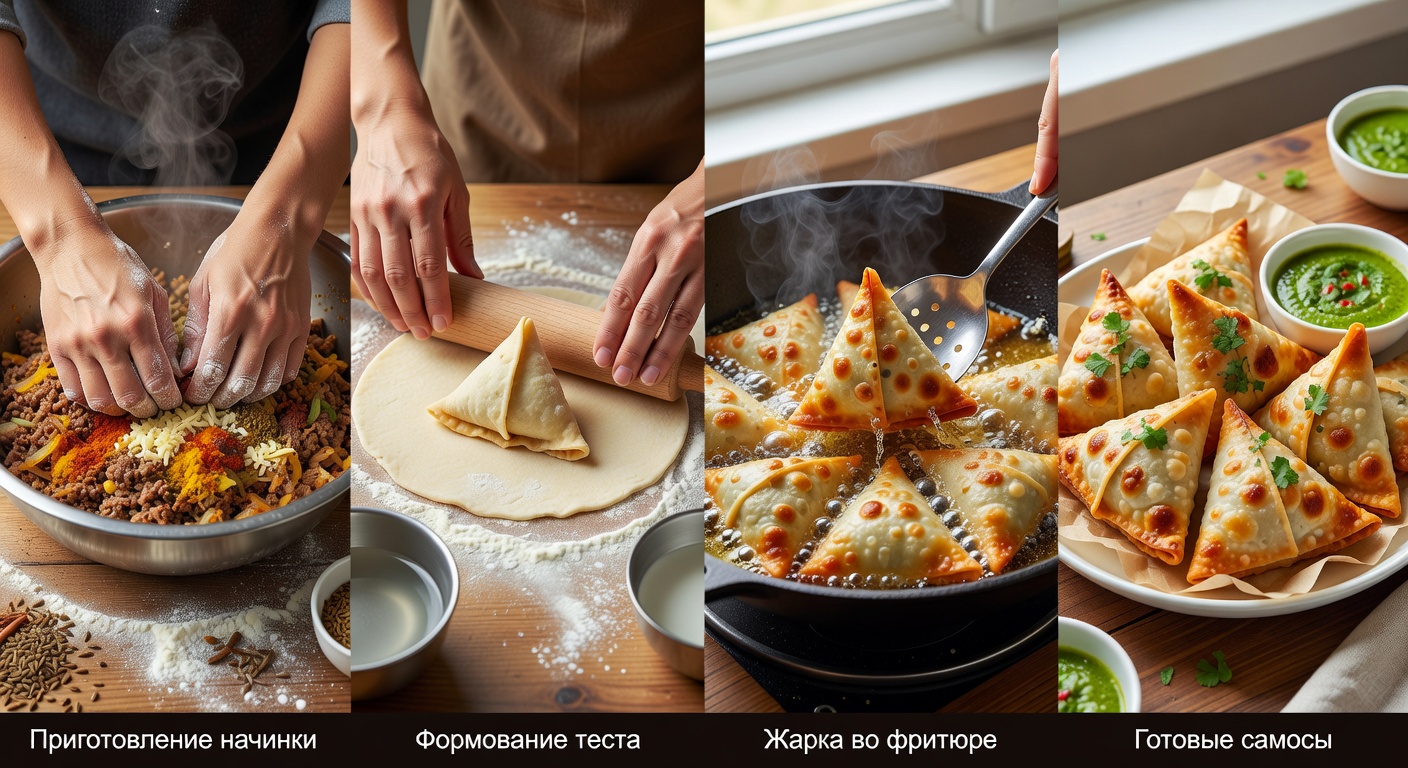 Процесс приготовления Самосы с мясом