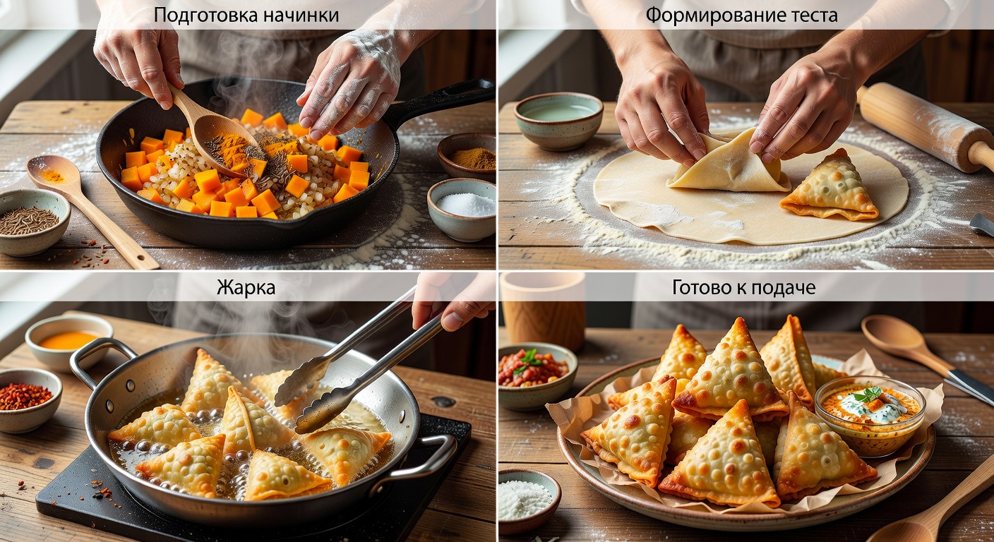 Процесс приготовления Самосы с тыквой