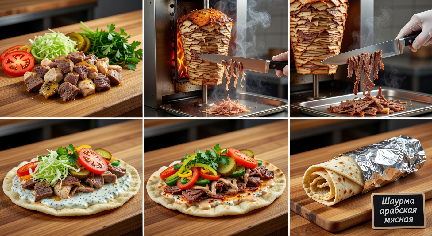 Процесс приготовления Шаурма арабская мясная