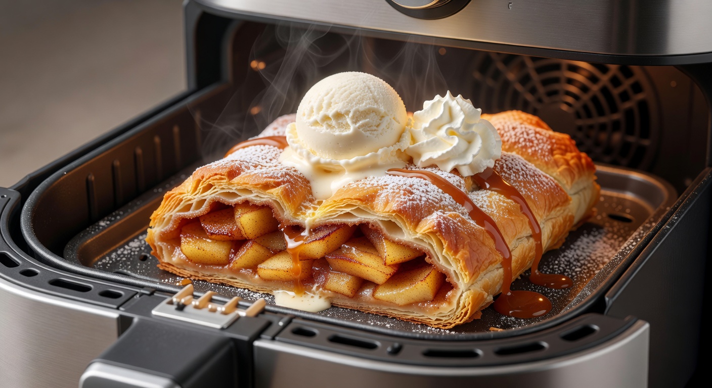Нежный яблочный штрудель в аэрогриле с хрустящим тестом и ароматной яблочной начинкой с корицей и орехами