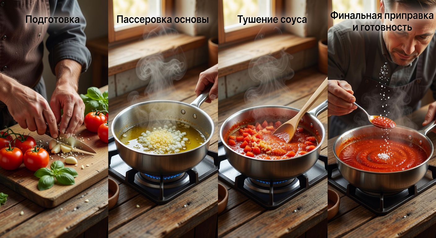 Процесс приготовления Соус с томатами и чесноком