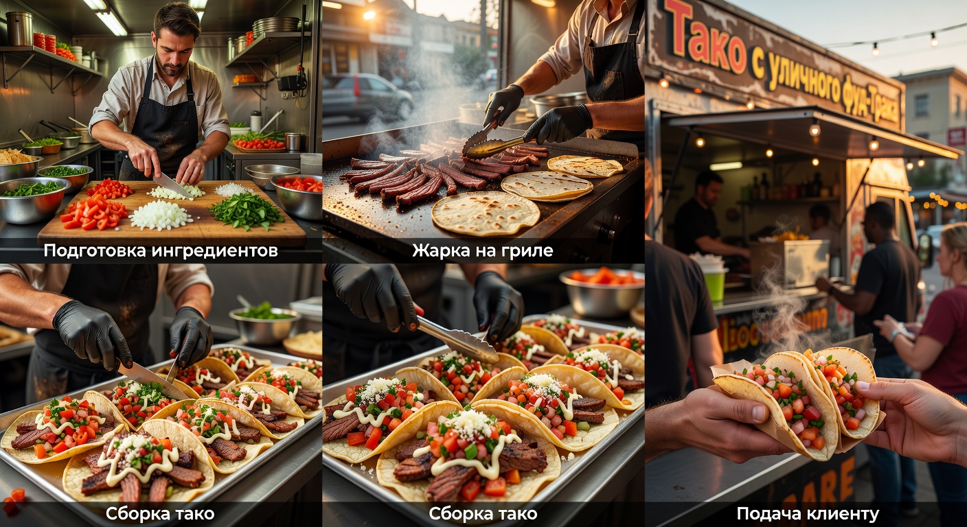 Процесс приготовления Тако с уличного фуд-трака