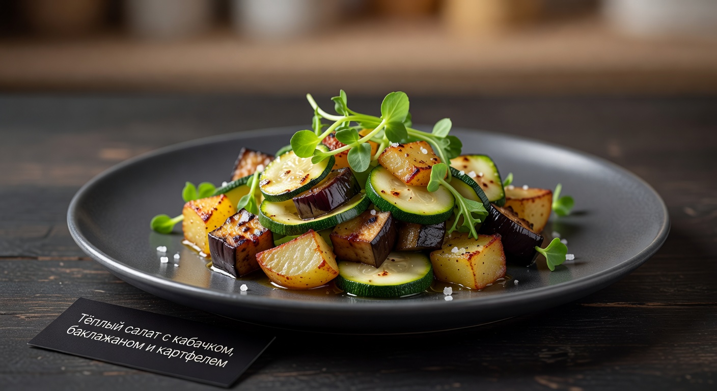 Тёплый салат с кабачком, баклажаном и картофелем