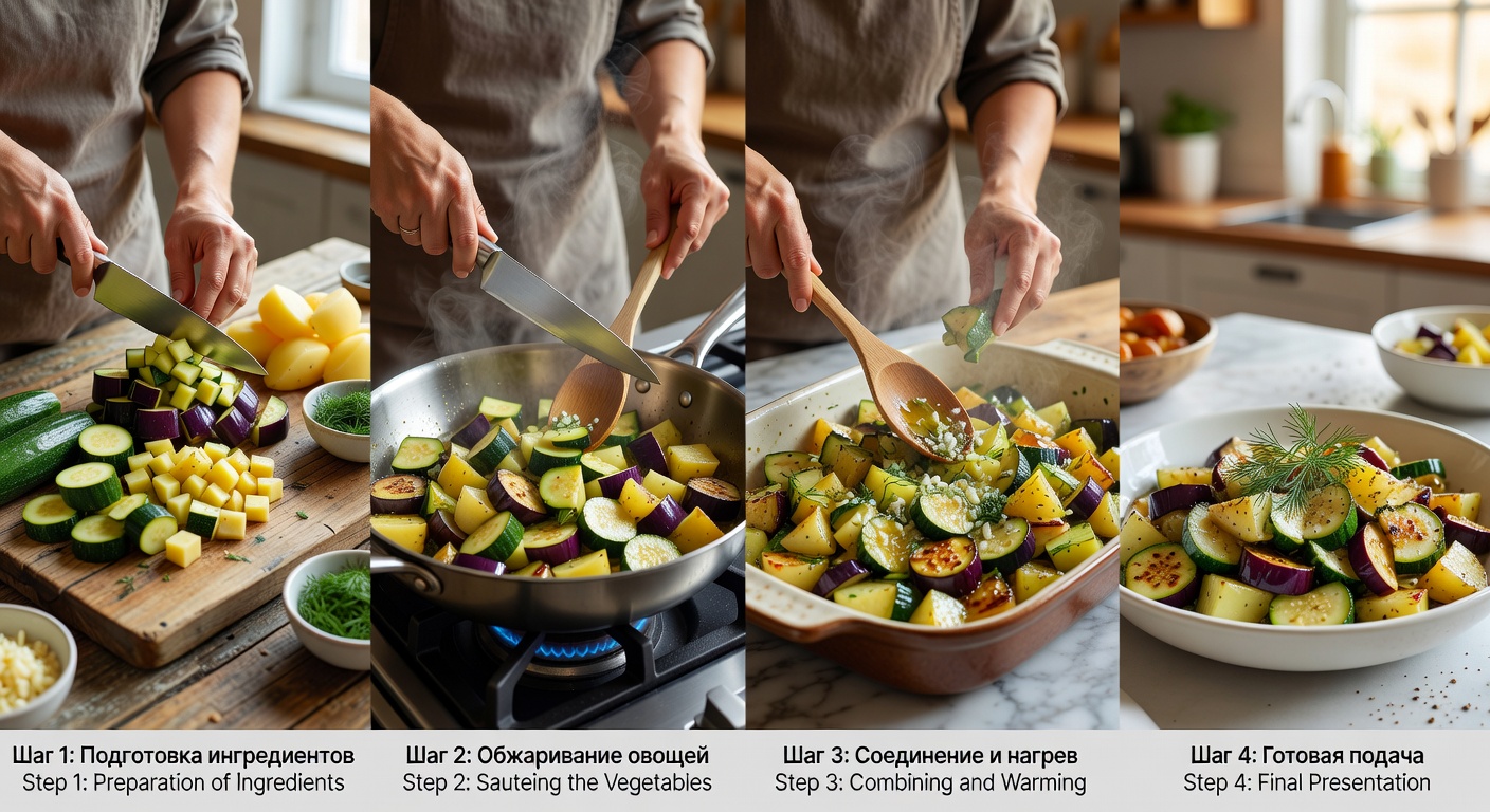 Процесс приготовления Тёплый салат с кабачком, баклажаном и картофелем