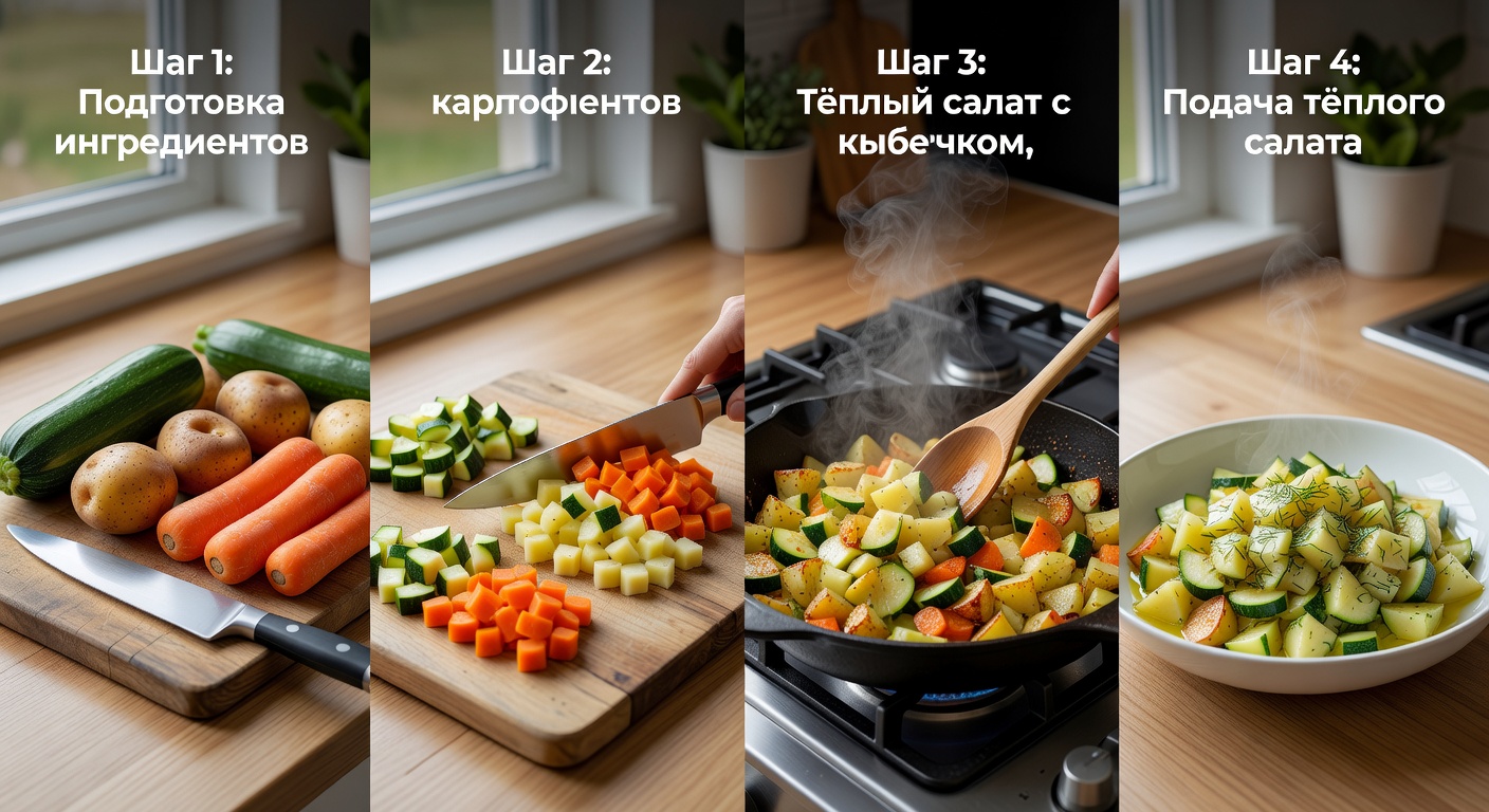 Процесс приготовления Тёплый салат с кабачком, картофелем и морковью