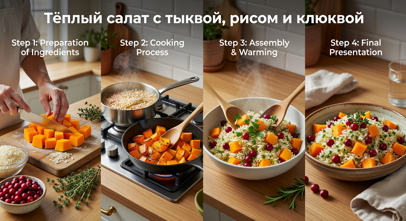 Процесс приготовления Тёплый салат с тыквой, рисом и клюквой